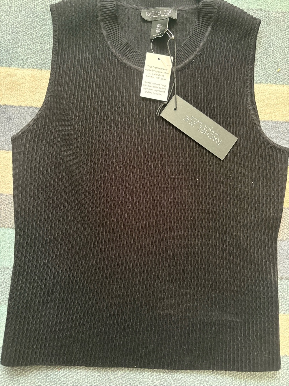 Rachel Zoe Black Ribbed Sleeveless Knit Shell